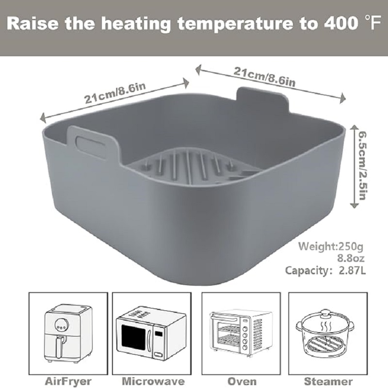 Air Fryer Silicone Pot Liner - แผ่นซิลิโคนสำหรับหม้อทอดไร้น้ำมัน ขนาด 8.2 นิ้ว แบบไม่ติดกระทะ รูปทรงสี่เหลี่ยม