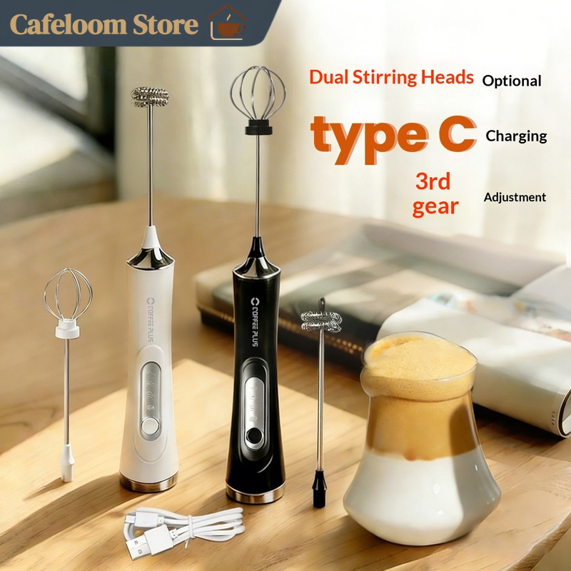 Electric Milk Frother Handheld - เครื่องตีฟองนมไฟฟ้าแบบพกพา Coffee Plus ไร้สาย ชาร์จด้วย Type