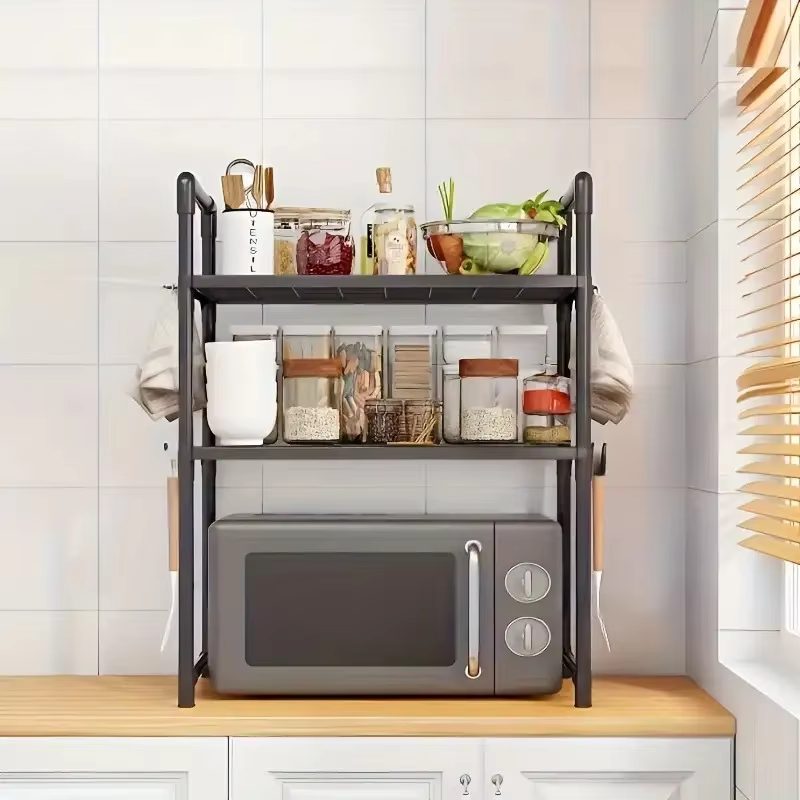 Small Appliances - ชั้นวางของแบบปรับได้/วางซ้อนกันได้/พับได้/ยืดหดได้สำหรับปีใหม่ - มีหลายรุ่นให้เลือก ชั้นวางของโลหะแข็งแรงพร้อมชั้นวางด้านบนและด้านล่าง ชั้นวางไมโครเวฟประหยัดพื้นที่และชั้นวางอุปกรณ์ขนาดเล็ก/ชั้นวางเครื่องปรุง/ชั้นวางอุปกรณ์ครัวพร้อมตะขอ -