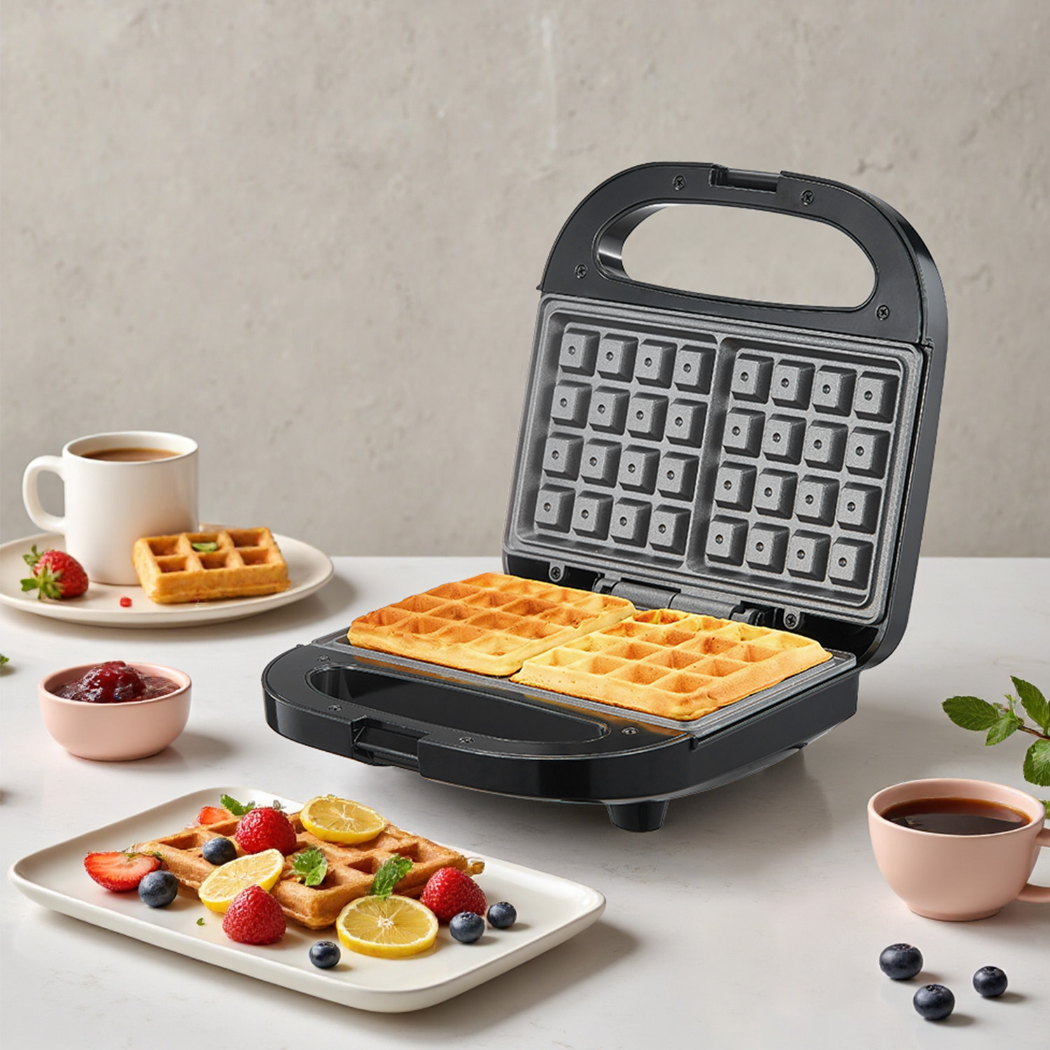 Mini Waffle Maker Machine - เครื่องทำวาฟเฟิลเบลเยียม 2 ชิ้น, แผ่นเคลือบกันติด, เตารีดวาฟเฟิลไฟฟ้าขนาดกะทัดรัดพร้อมไฟ LED,