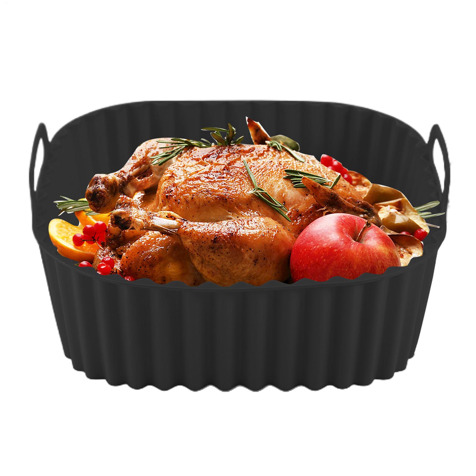 Air Fryer Silicone Pot Liner - แผ่นรองซิลิโคนสำหรับหม้อทอดไร้น้ำมัน ทรงสี่เหลี่ยม สำหรับตะกร้าหม้อทอด อุปกรณ์ทำอาหาร ใช้ซ้ำได้ ไม่ติดกระทะ