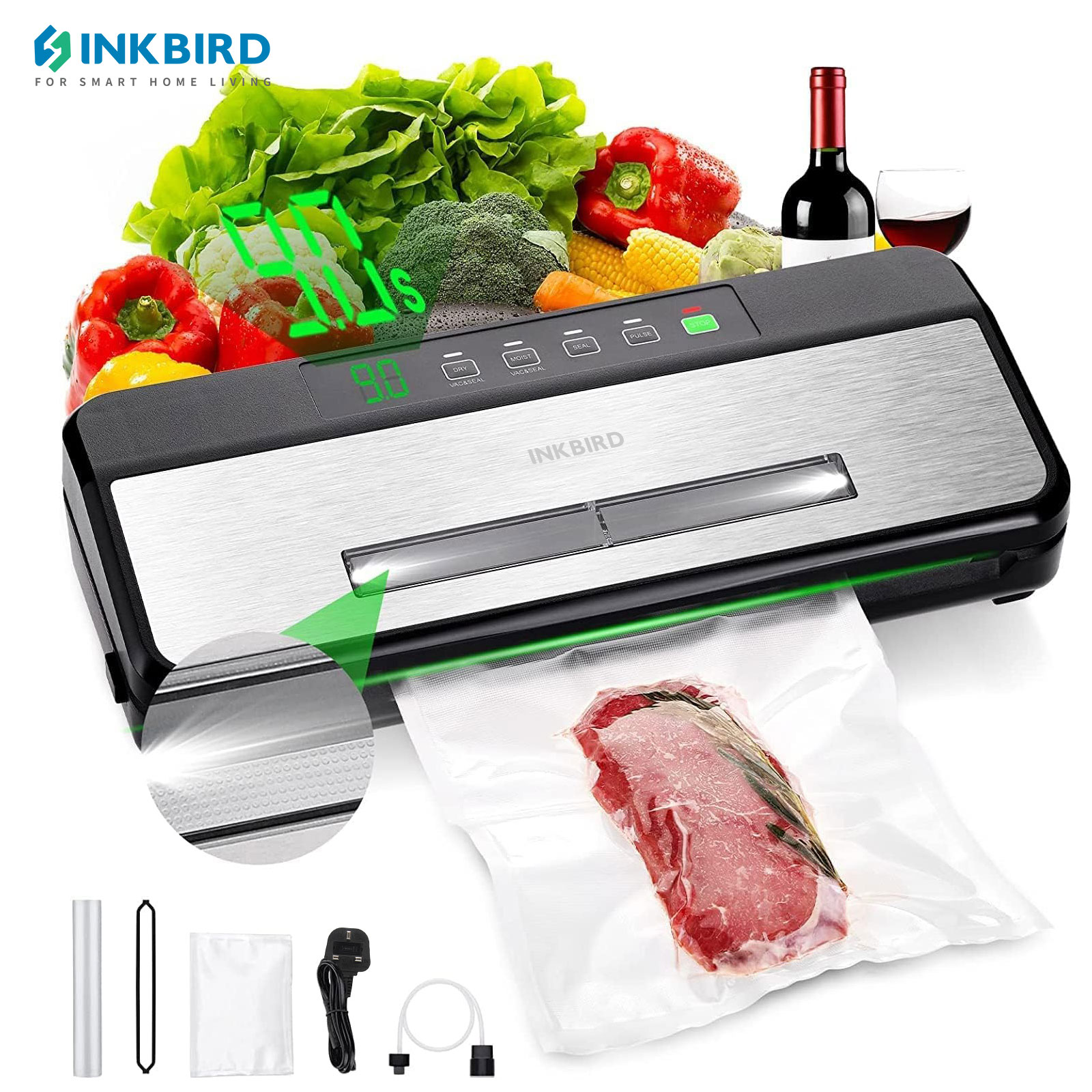 Food Vacuum Sealer Machine - IKBIRD 3rd เครื่องซีลสูญญากาศ Starter Kit-80KPA ดูดครัวเครื่องใช้ในครัวเรือนอาหารเครื่องซีลสูญญากาศสําหรับเนื้อสัตว์,ผัก