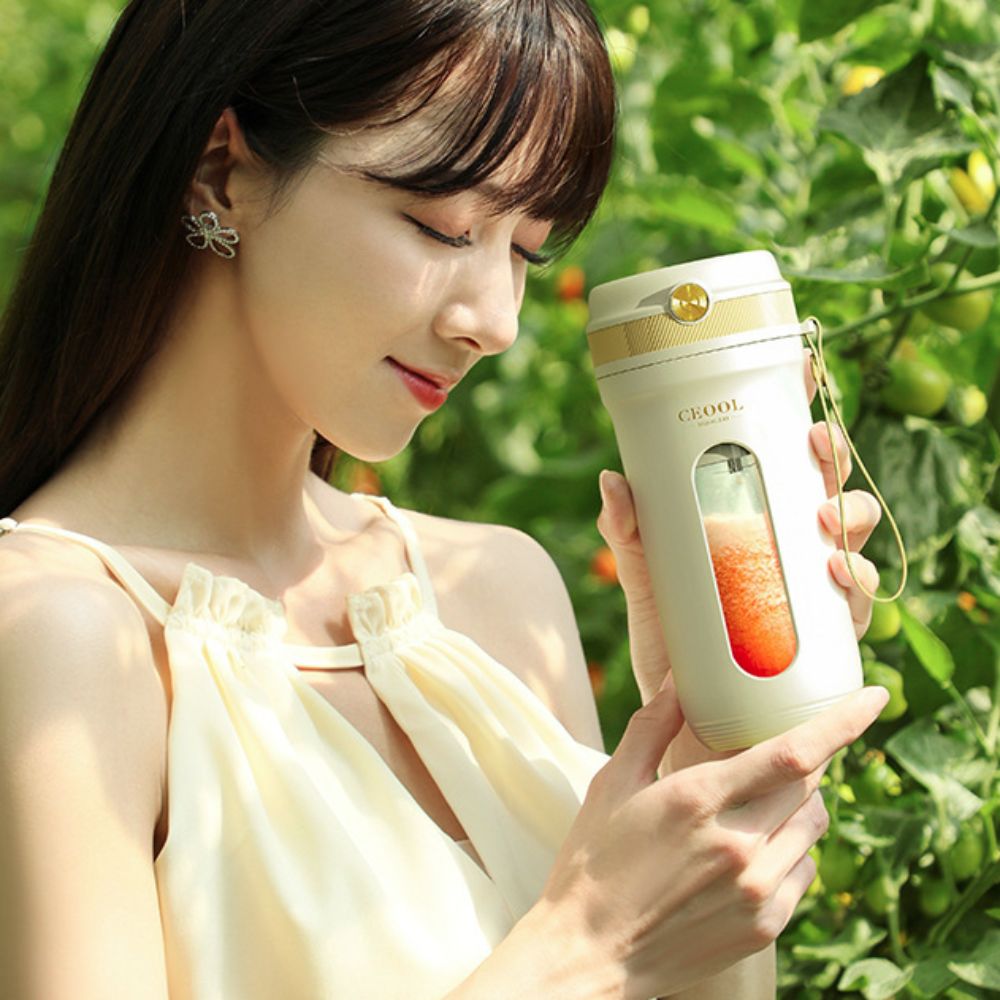 Portable Blender Usb Rechargeable - แก้วปั่นผลไม้แบบพกพา 4/10 ใบมีด พร้อมหลอดดูดแบบถอดได้ 350 มล.
